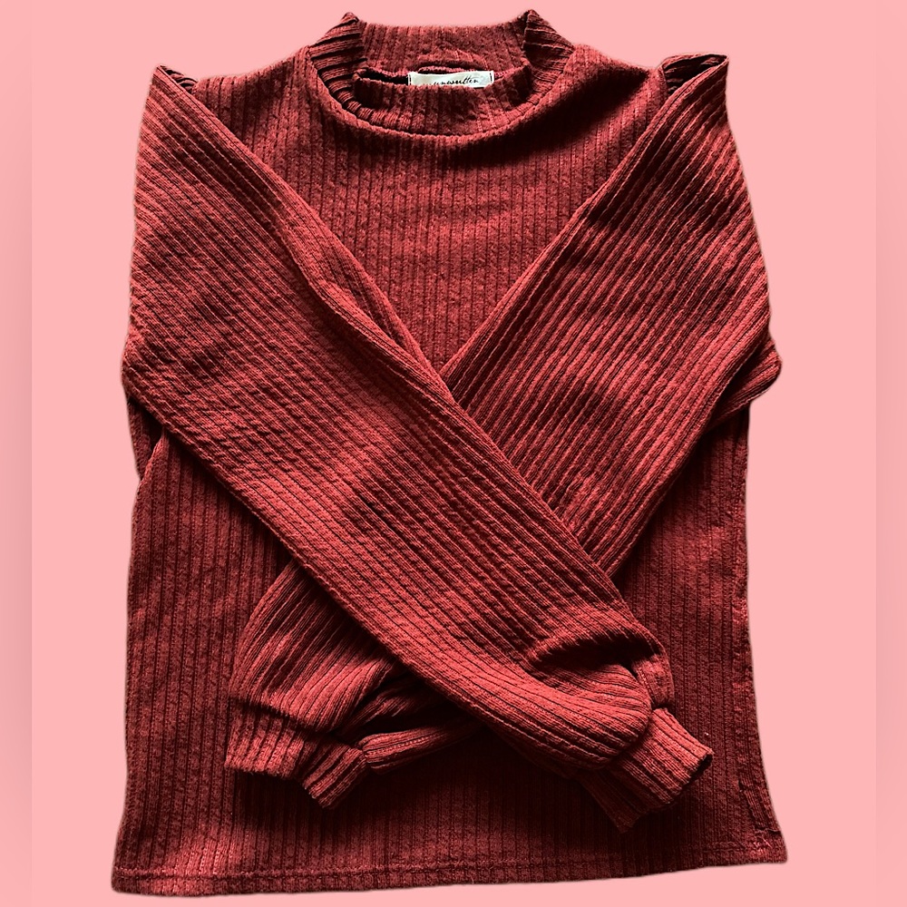 Burgundy “Unwritten” turtleneck sweater